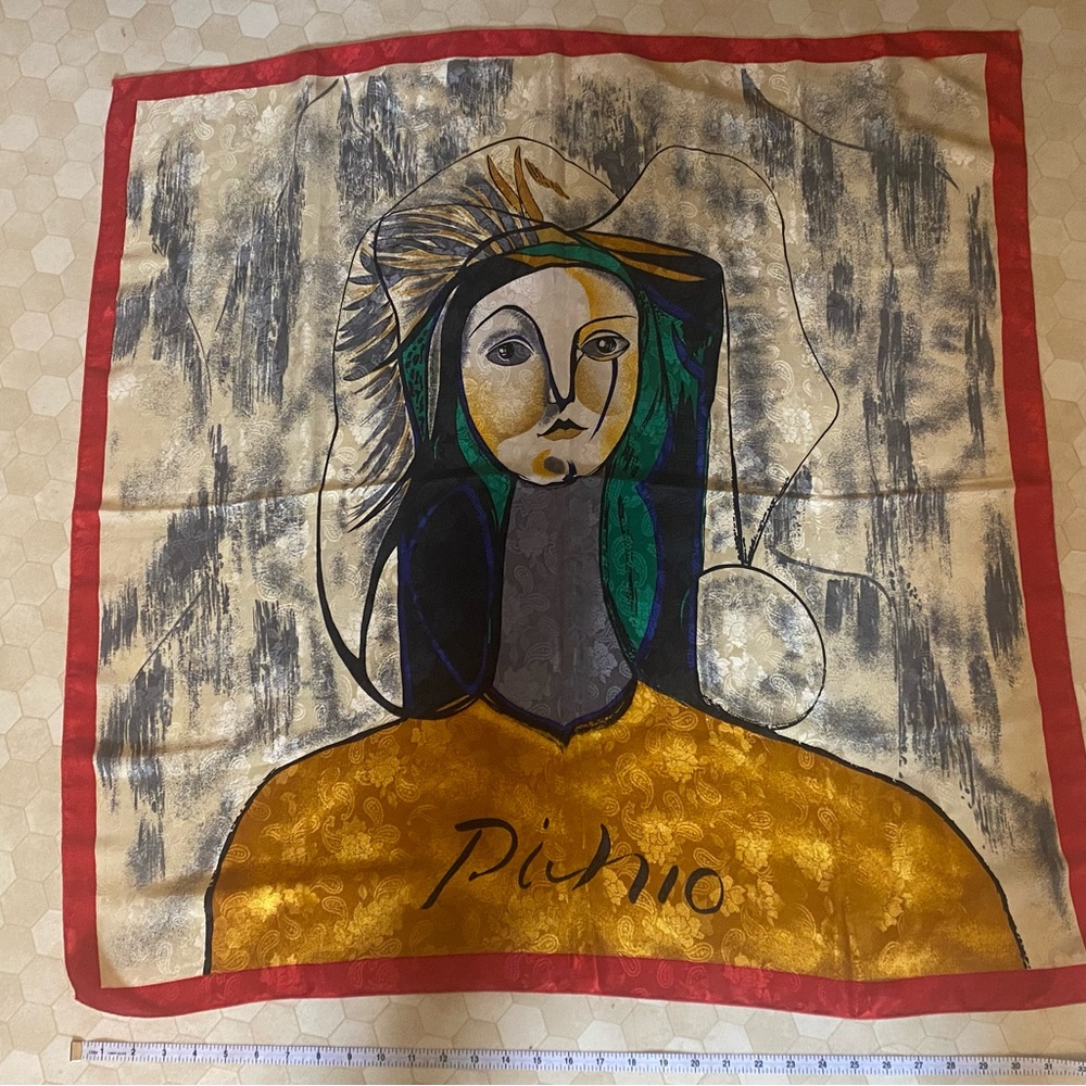 Artistic Scarf with Red Border